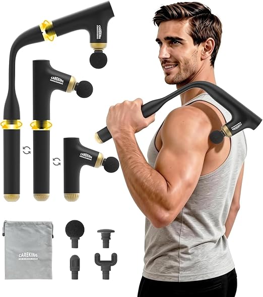 3-in-1 Muscle Massager Gun Deep Tissue with Long Handle, Handheld Percussion Back Massager for Pain Relief, Shoulder, Arm, Thigh, Waist, Neck